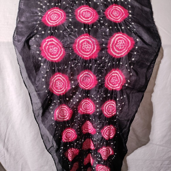 Black With Red Circles White dots pattern Scarf Stole Unbranded 21" x 81" - Picture 3 of 16